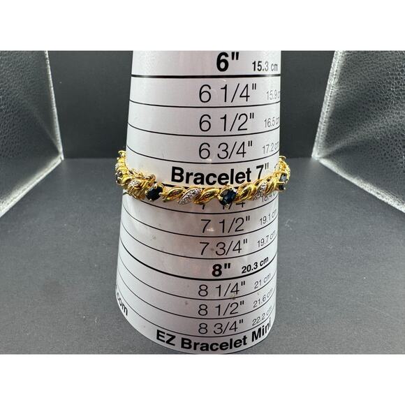 Ross Simons Sterling Silver 925 Gold Tone Sapphire & Diamond Tennis Bracelet 7" - Picture 10 of 10